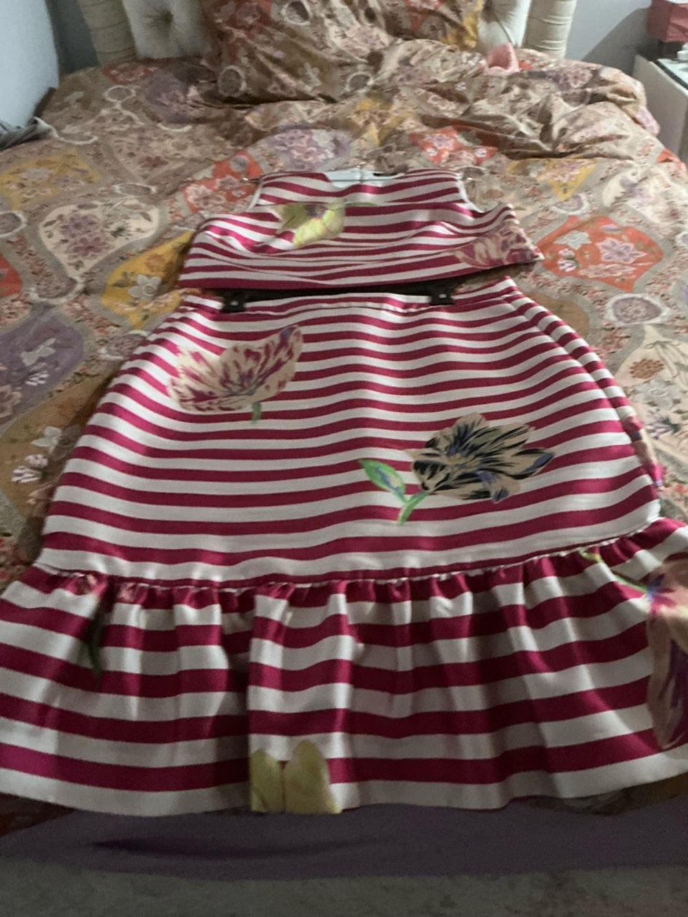 kate spade fuschia & White showstopper Striped Floral Midi Skirt & Vest